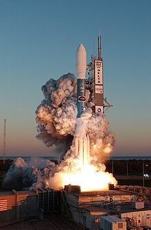 The launch of THEMIS atop the Delta II 7925-10C launch vehicle, at SLC-17B, Cape Canaveral Clouds of smoke around the 323rd Delta rocket on launch pad 17B.jpg