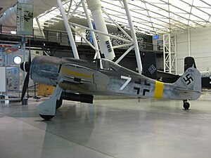 A fighter bomber variant of the Focke-Wulf Fw 190 on display at the Steven F. Udvar-Hazy Center