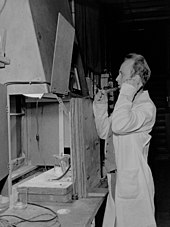 Dr. Joseph G. Hamilton was the primary researcher for the human plutonium experiments done at U.C. San Francisco from 1944 to 1947. Hamilton wrote a memo in 1950 discouraging further human experiments because the AEC would be left open "to considerable criticism" since the experiments as proposed had "a little of the Buchenwald touch." Joseph Hamilton with radio sodium experiment 97401413.jpeg