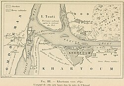 Khartum und Omdurman um 1840: Die Karte zeigt vier kleine Siedlungen in Omdurman.