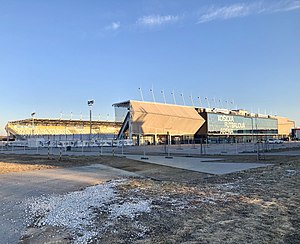 Die Košická futbalová aréna im März 2022