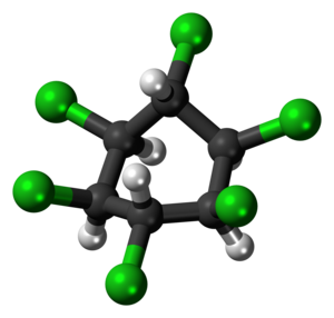 Representación dunha molécula de lindano.