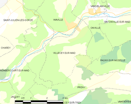 Mapa obce Villecey-sur-Mad