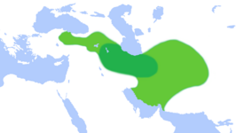 A map of the Median Empire at its greatest extent (6th century BC), according to Herodotus Median empire map.png