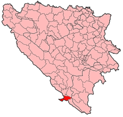 Location of Neum municipality (shown in red) within Bosnia and Herzegovina