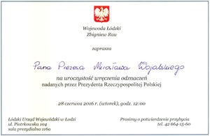 Odznaczeni łodzianie 28 czerwca 2016 zaproszenie na uroczystość odznaczenia społeczników łodzian i mieszkańców województwa łódzkiego w Urzędzie Wojewódzkim w Łodzi