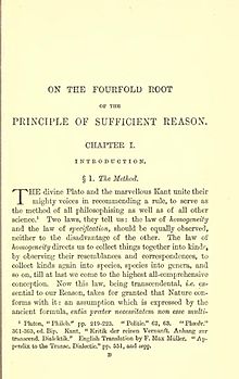 First page of the 1903 English translation On the Fourfold Root, and On the Will in Nature, page 33.jpg