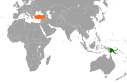 Haritada gösterilen yerlerde Papua New Guinea ve Turkey