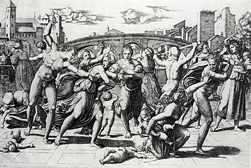 Le Massacre des Innocents, gravure de Marcantonio Raimondi (d'après Raphaël) (v. 1509).