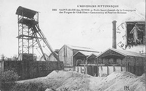 Le puits Saint-Joseph au début du XXe siècle, alors exploité par la Compagnie des forges de Châtillon-Commentry et Neuves-Maisons.