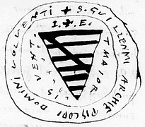 Sceau de Guillaume VI de Parthenay-l'Archevêque, seigneur de Parthenay et de Vouvant (« Volventi »), apposé sur une lettre de 1275 (sceau reproduit par Jean Besly au XVIIe siècle).