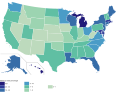Штаты США по процентному отношению площади воды к площади суши