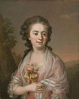Autorretrato de Ulrika Pasch con vestido color rosa y chal blanco
