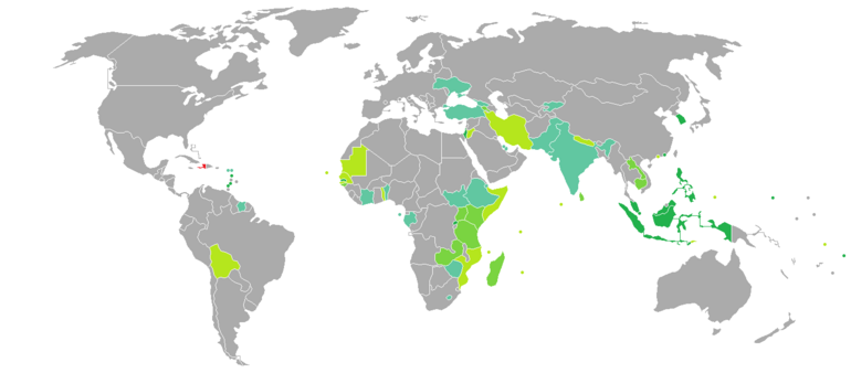 Carte des pays requérant (ou non) un visa