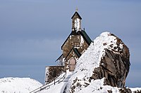 « Église au sommet du mont Wendelstein, dans les Préalpes bavaroises, Allemagne »