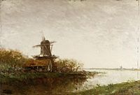 Hollands rivierlandschap met windmolen