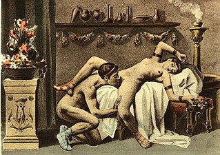 Homme faisant un cunnilingus à une femme, illustration d'Édouard-Henri Avril.