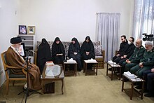 Supreme Leader Ayatollah Ali Khamenei meeting with Qasem Soleimani's family two days before the bombings. 14021010 0854778 Khamenei solomani family.jpg