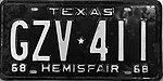 Номерной знак Техаса 1968 года GZV * 411 Hemisfair.jpg