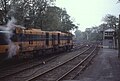 Leaving Sligo in 1985. The locomotive shed is behind the distant locomotive, the line behind the signal box leads to the quay