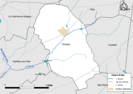 Carte en couleur présentantle réseau hydrographique de la commune