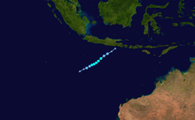 Track map of Tropical Low (05S). The storm formed south of Java and traveled generally to the southwest before dissipating.