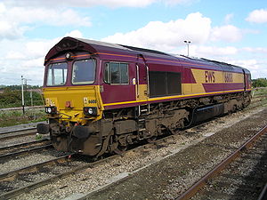 BR Class 66, no. 66108 at Didcot on 23rd August 2004. Image by Phil Scott (Our Phellap)