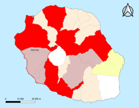 Localisation de l'aire d'attraction de Saint-Paul dans le département de La Réunion.