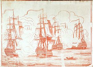 HMS Britannia (слева) при Трафальгаре, 1805