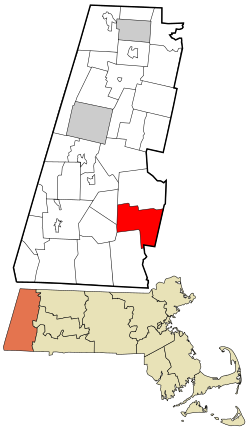 奥蒂斯在伯克夏县及马萨诸塞州的位置（以红色标示）