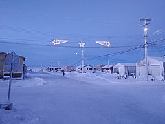 Christmas lights in Cambridge Bay