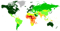 World map representing Human Development Index values