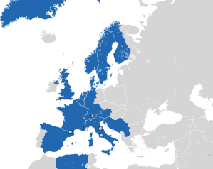 A coloured map of the countries of Europe