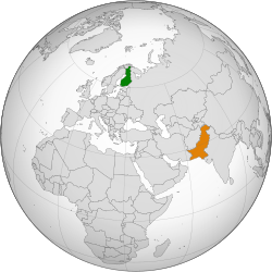 Map indicating locations of Finland and Pakistan