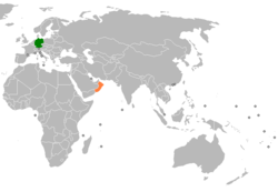 Map indicating locations of Germany and Oman