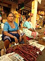 Goan sausages being sold at the Mapusa market, Goa, India