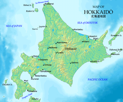 Topografiese kaart van Hokkaido