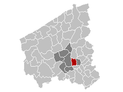 Izegemin sijainti Roeselaren arrondissementissa ja Länsi-Flanderin läänissä.
