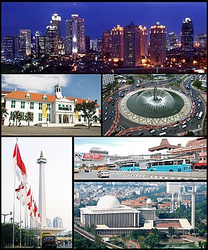Picture of Jakarta, from top to bottom: panora...