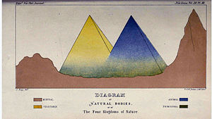 John Hogg's illustration of the Four Kingdoms of Nature, showing "Primigenal" as a greenish haze at the base of the Animals and Plants, 1860 John Hogg -- Primigenum or Protoctista.jpg