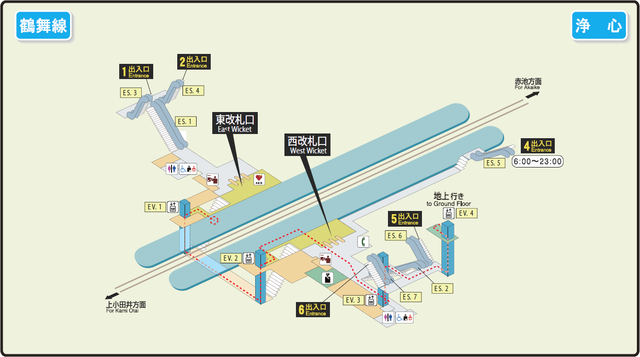 Joshin station map Nagoya subway's Tsurumai line 2014.png