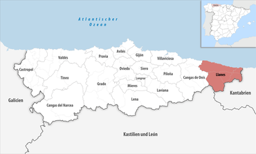 Die Lage des Gerichtsbezirk Llanes in der Provinz Asturien