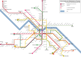 Netwerkkaart van de Tram van Dresden