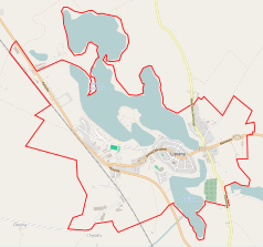 Mapa konturowa Lipian, na dole znajduje się punkt z opisem „Cmentarz żydowski w Lipianach”