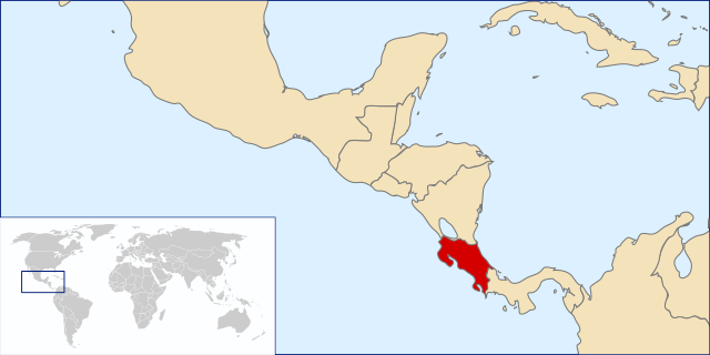 Map of Central America with Costa Rica highlighted