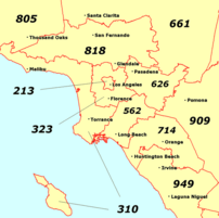 Map of major Southern California area codes