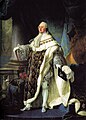 De kroningsmantels van de Bourbons veranderden tussen 1610 en 1821 niet van vorm. Dit is Lodewijk XVI.