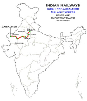 Malani Express (Delhi–Jaisalmer) route map