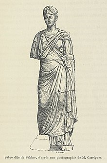 Gravure d'une statue drapée à laquelle il manque un bras