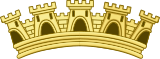 Coroa mural de cinco torres de ouro, privativa de Lisboa, indicando município com sede na cidade capital